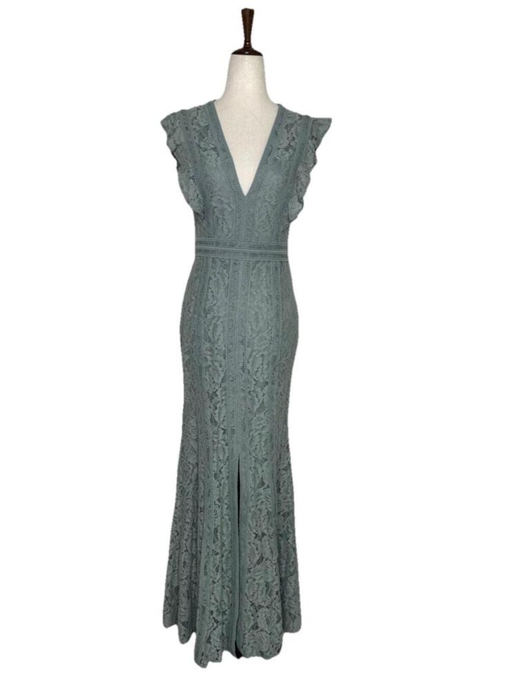 New Baltic Born Monroe Sage Lace Dress Small Long Maxi Deep V Slit Lined NWT - Picture 3 of 9